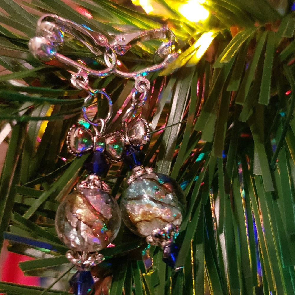 2" Clip Sil Clear Blue Green Bow Swirl Clips